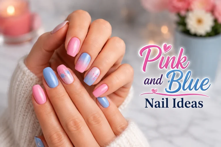Elegant pink and blue nail ideas on graceful hands