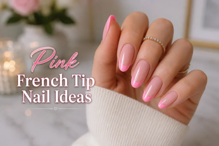 Elegant pink French tip nails with glossy finish