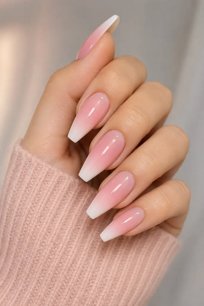 Soft pink gradient fading into elegant French tips