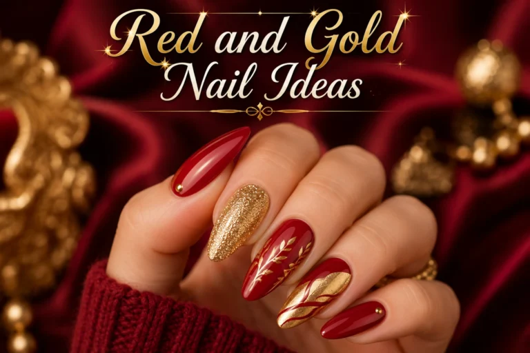 Elegant red and gold nail ideas on stylish manicure