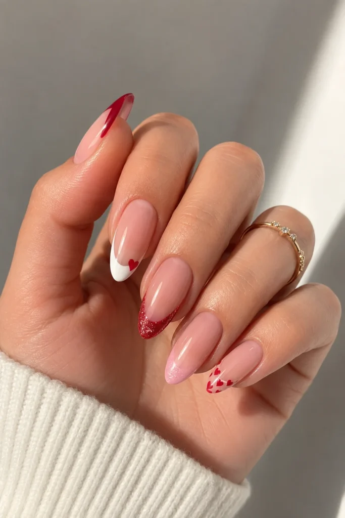 Mixed Valentine's French tip designs on each nail