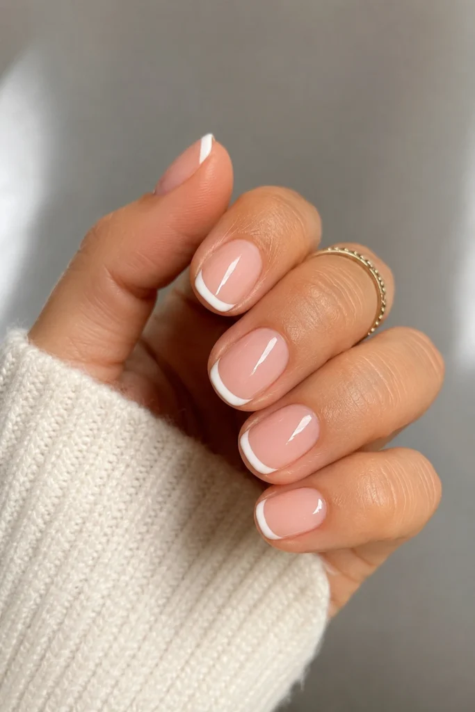 Rounded short French tip nails pregnancy safe