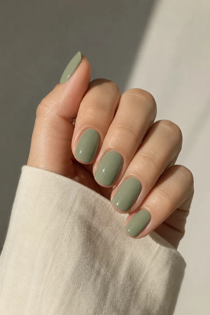 Sage green minimal nails calming manicure design