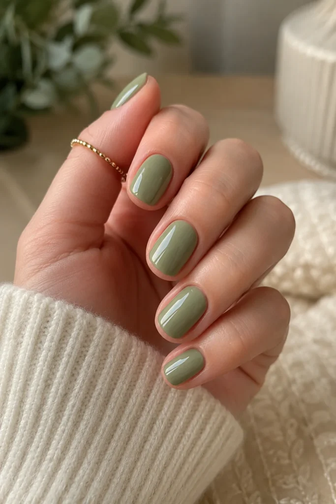 Muted sage green short nails
