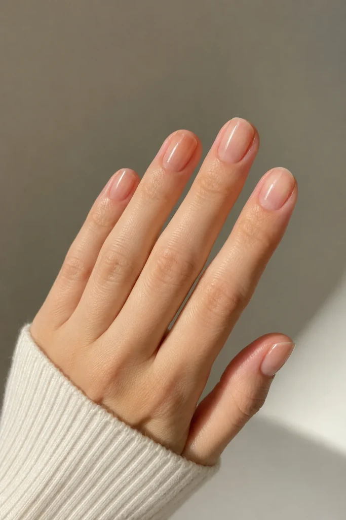 Clear glossy top coat on natural nails
