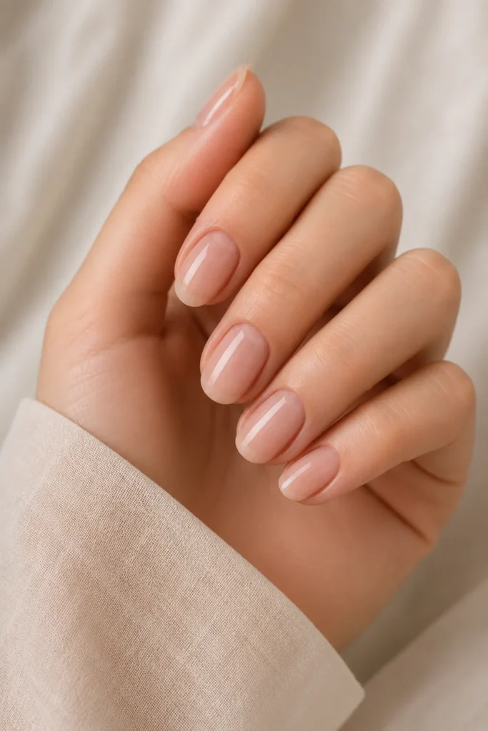 Sheer nude natural bridal shower nails