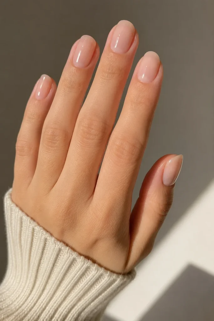 Sheer nude polish giving nails a natural glow