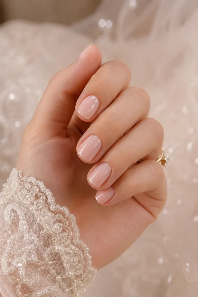Simple short classy bridal wedding manicure design