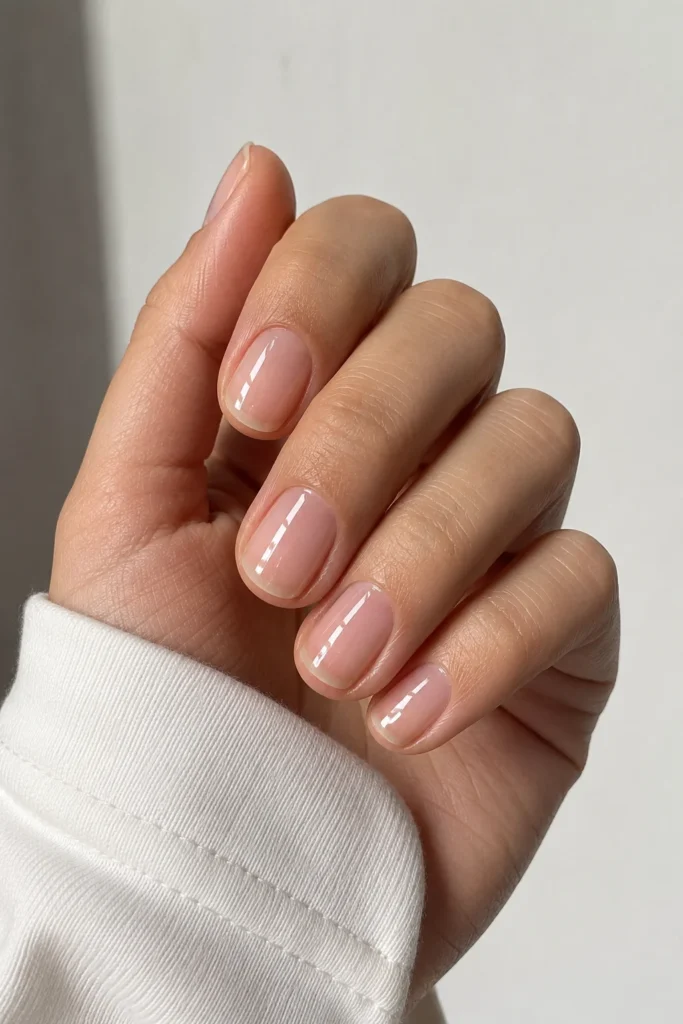 Short clear natural nails with glossy clean finish