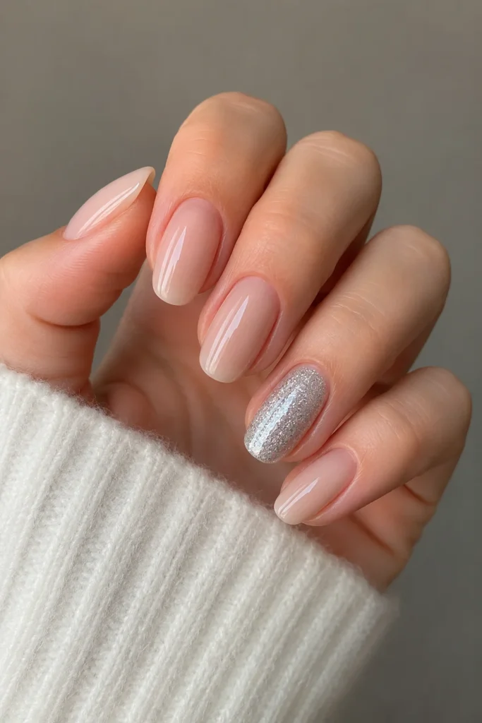 Silver glitter accent nails elegant sparkle shower manicure