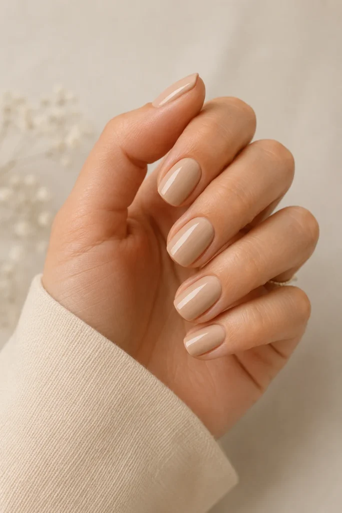 Soft beige minimal bridal shower nails