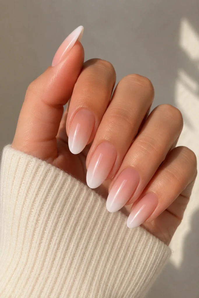 Soft ombre nails nude to white gradient