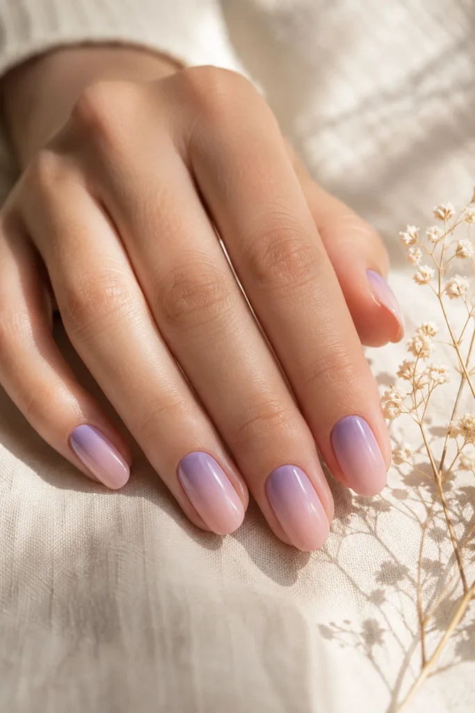 Pastel ombre Easter nail design with glossy finish