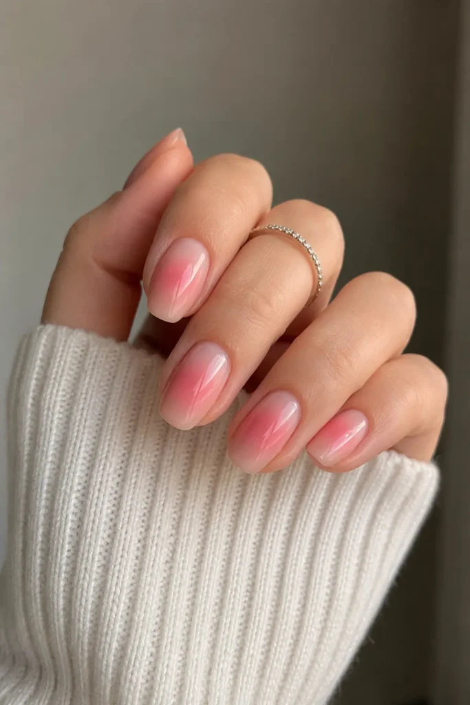 soft pink aura short nails
