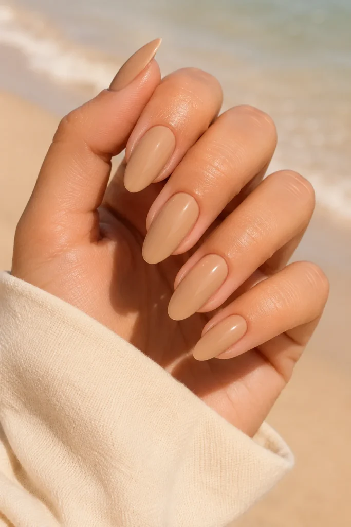 Warm sandy nude polish inspired by beach shoreline