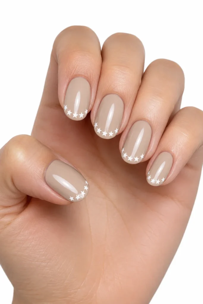 Neutral nails with star-shaped French tips