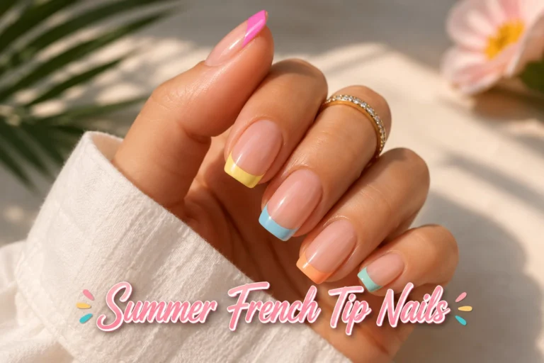 Bright summer French tip nails with colorful chic manicure