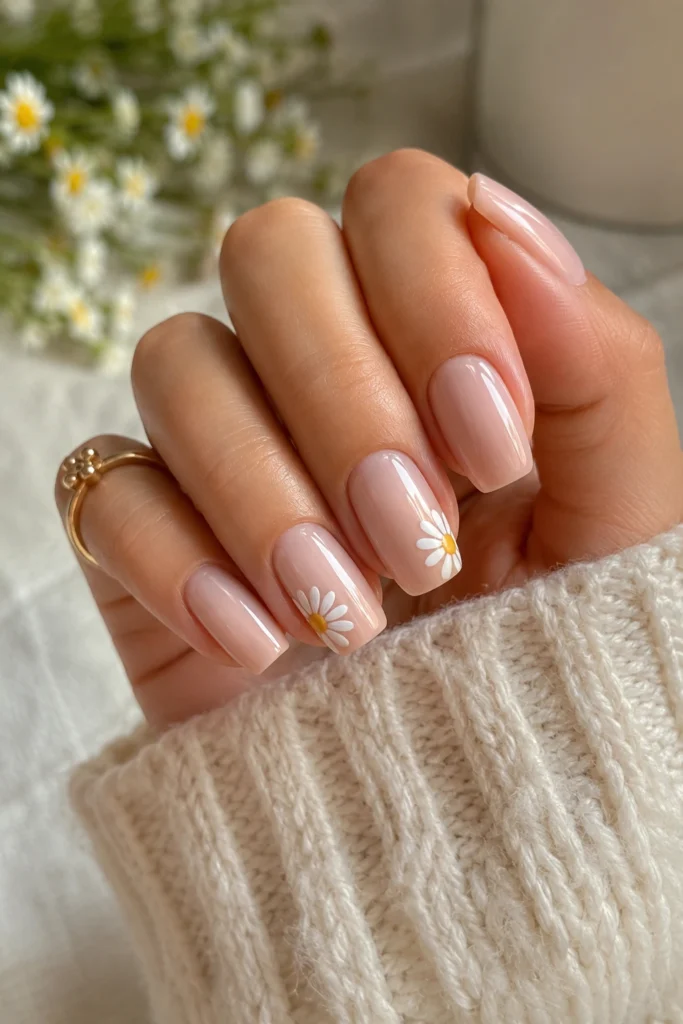 Tiny daisy accent nails cute bump friendly design
