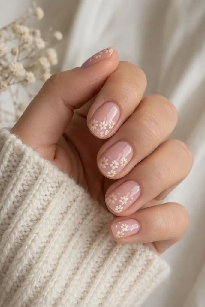 tiny daisy nail art short nails