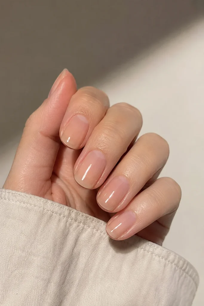 Transparent nude nails barely there sheer manicure finish