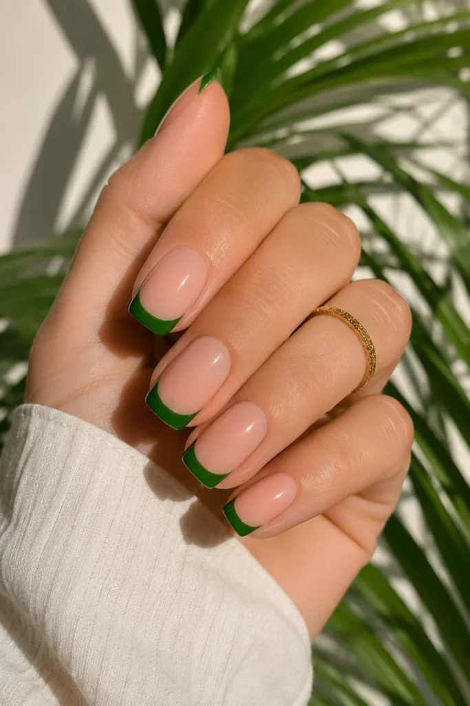 Fresh tropical green french tip nail design