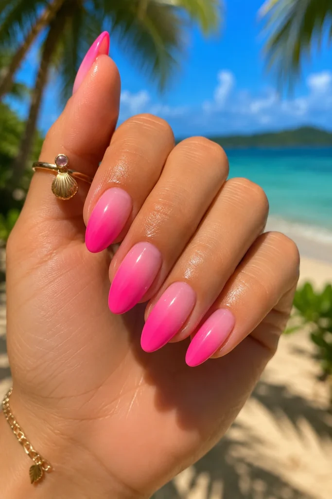 pink blush tropical aura summer manicure