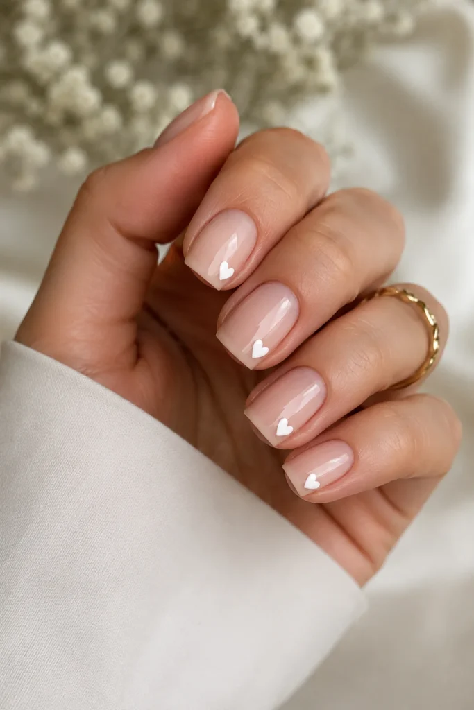 White heart art on bridal shower nails