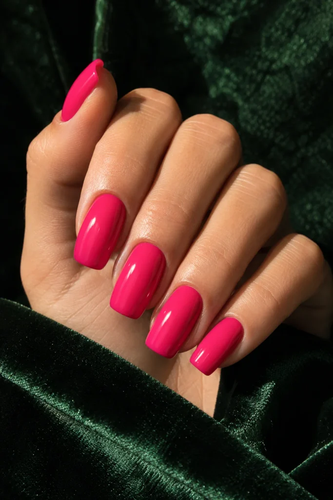 Bold hot pink statement nails for brides