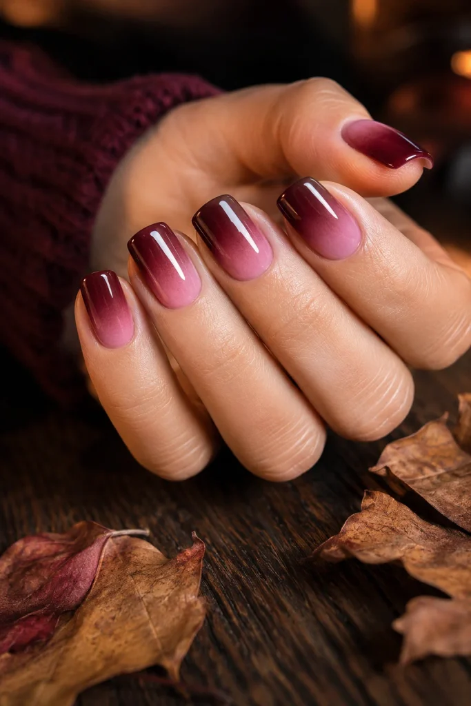 Burgundy and pink ombre nails for a rich fall manicure