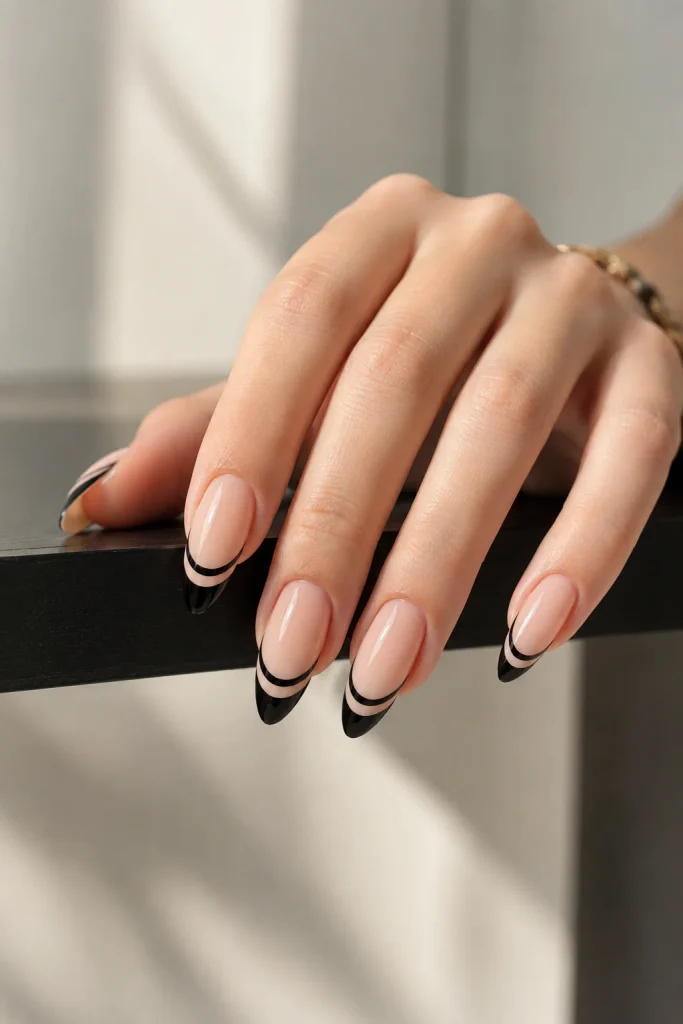 Double black French tips with negative space