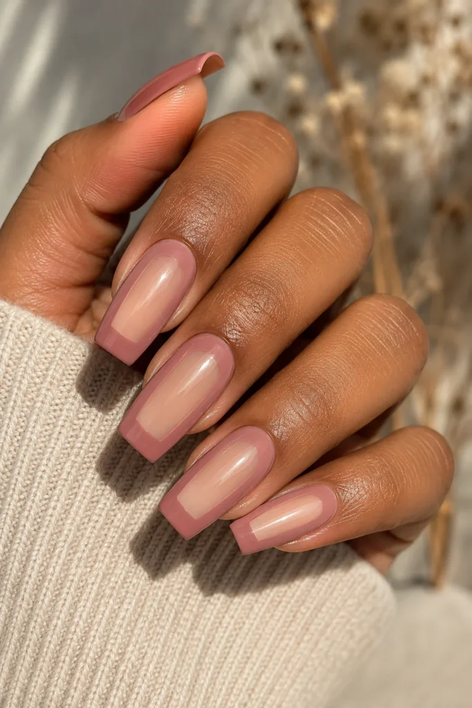 Dusty rose negative space nail design with bare center on nails