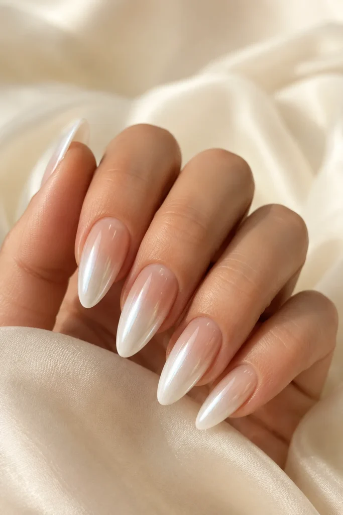 Frosted white chrome ombre almond nails