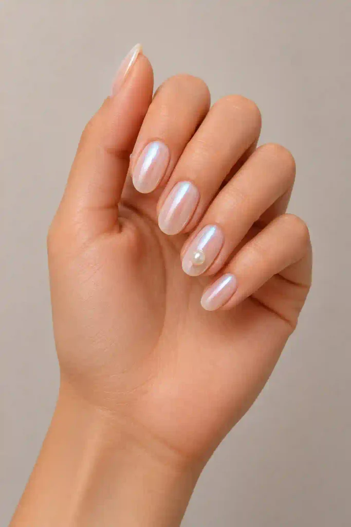Glazed donut coquette nails with tiny bow accents