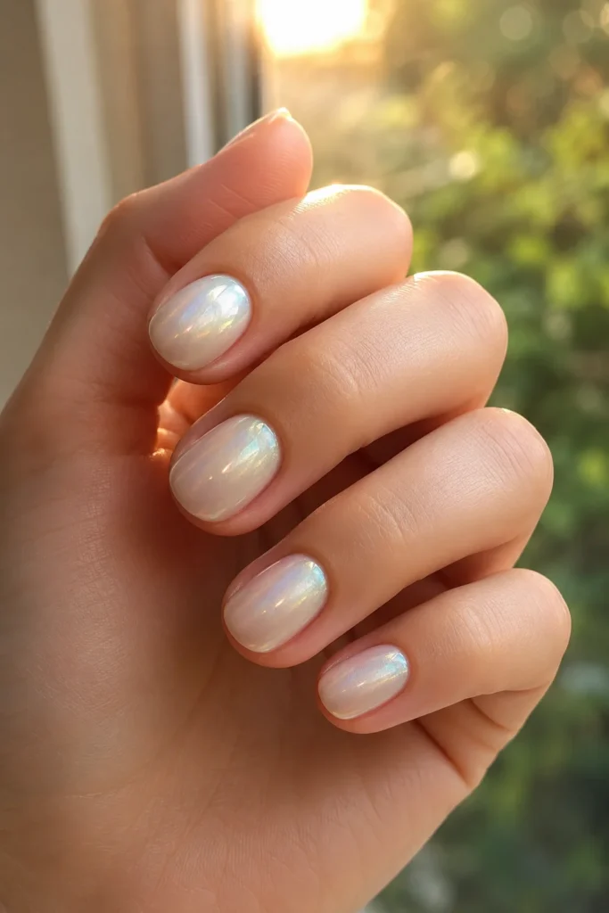 Soft glazed white nails with glossy shine