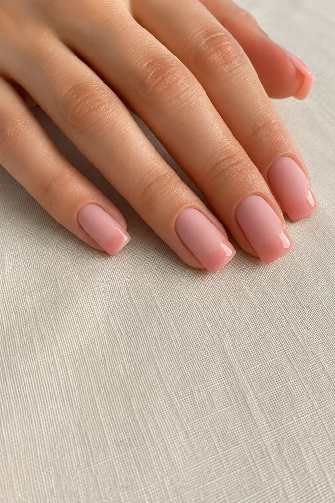 Matte pink ombre nails with glossy tips