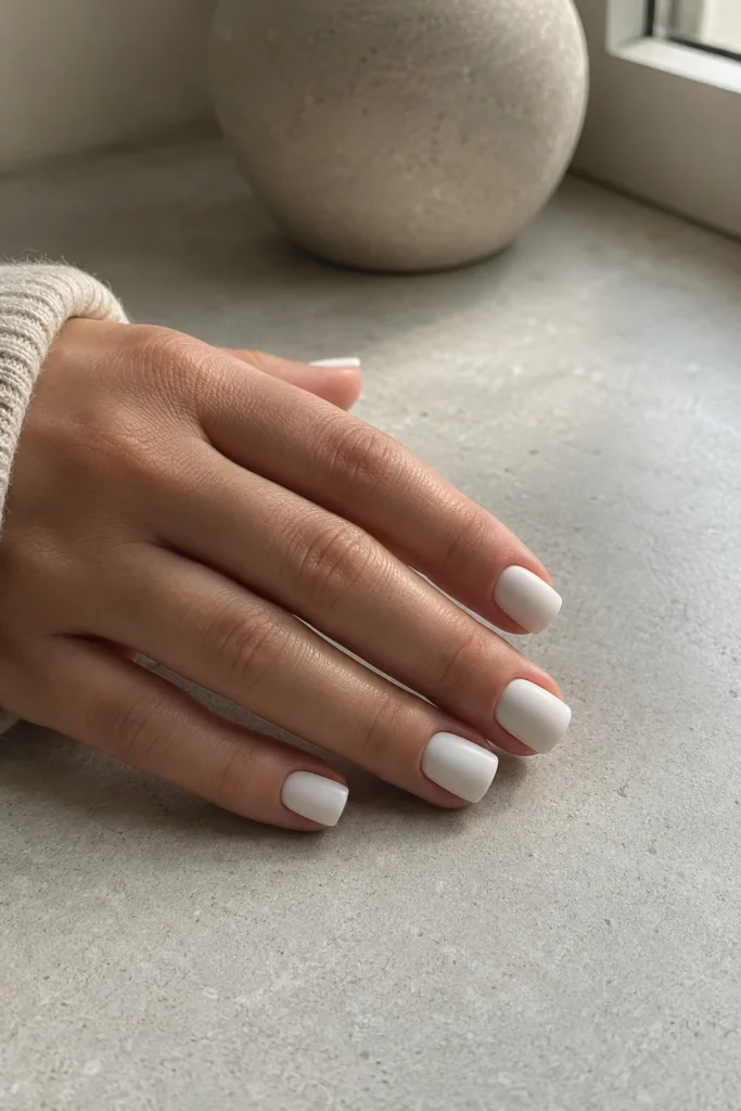Matte white manicure on short square nails