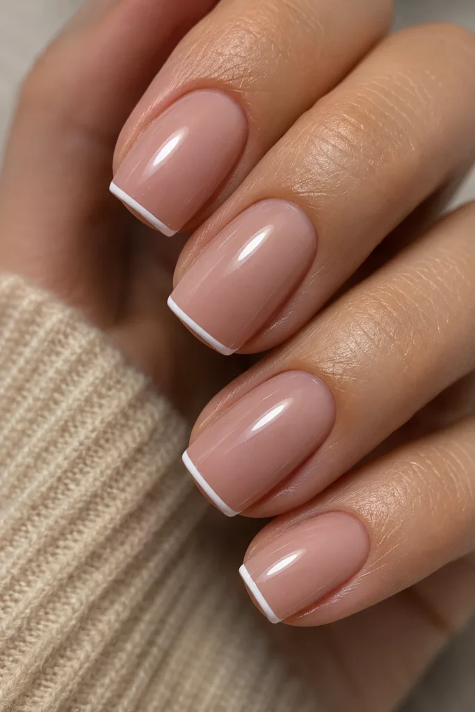 Square nails with a thin one-millimeter white micro French tip line