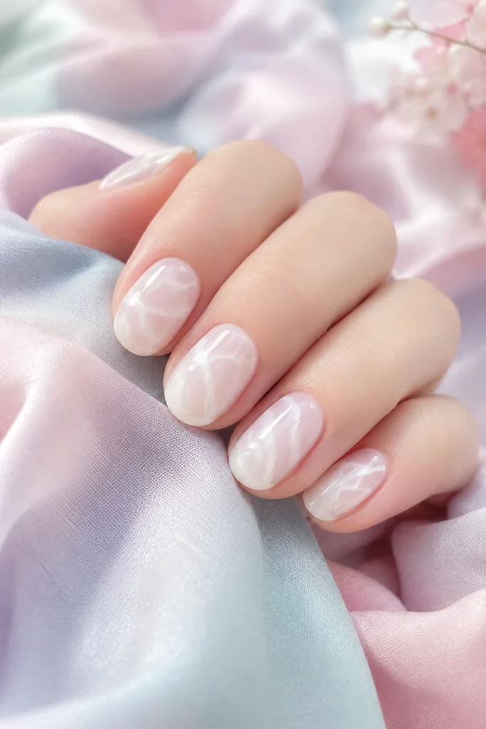 Milky white marble nails with glazed finish