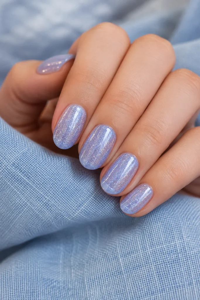 Soft periwinkle glitter nails for everyday wear