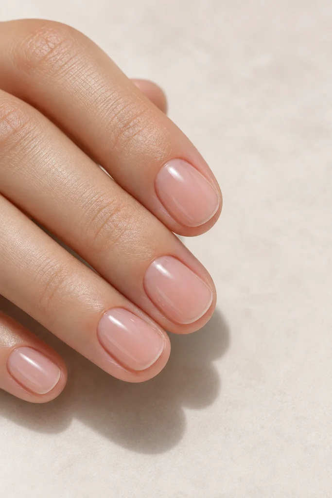 Sheer pink milk bath nails for brides
