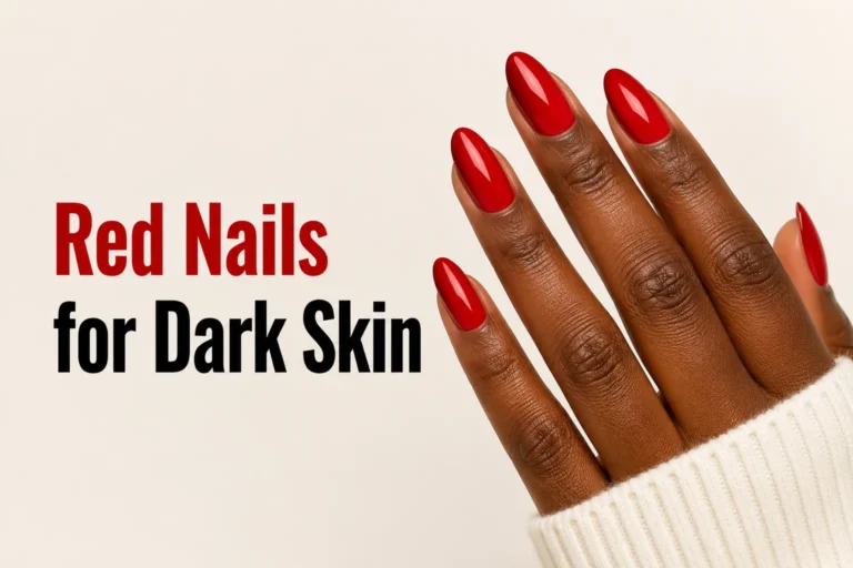 Red nails for dark skin featuring rich red manicure designs