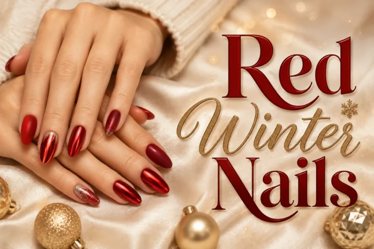 Elegant red winter nails in stylish seasonal designs