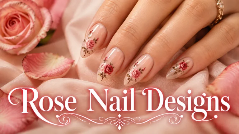 Rose nail designs feature image with pink roses and manicured hand