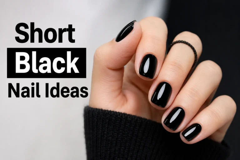 Short black nail ideas featuring glossy short black nails