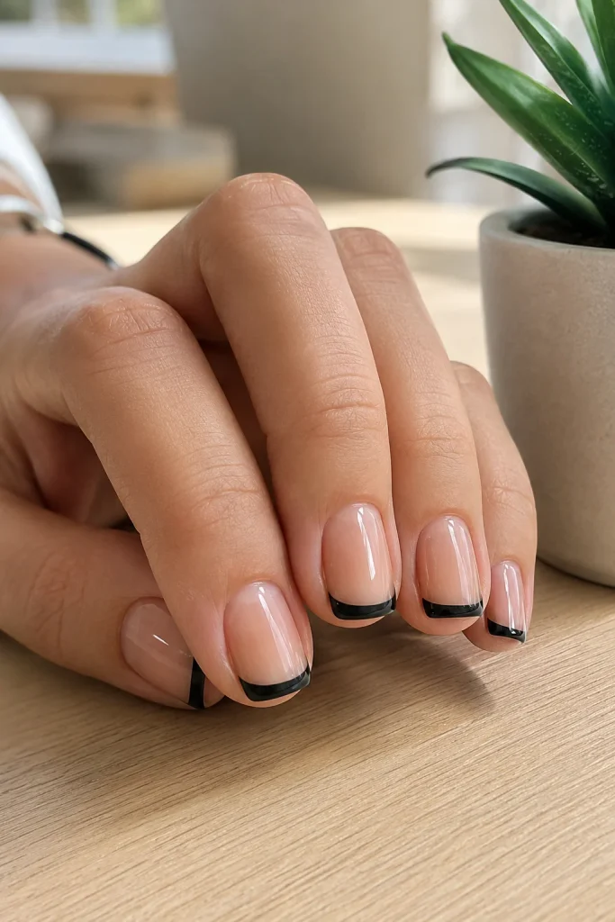 Black French tips on short square nails