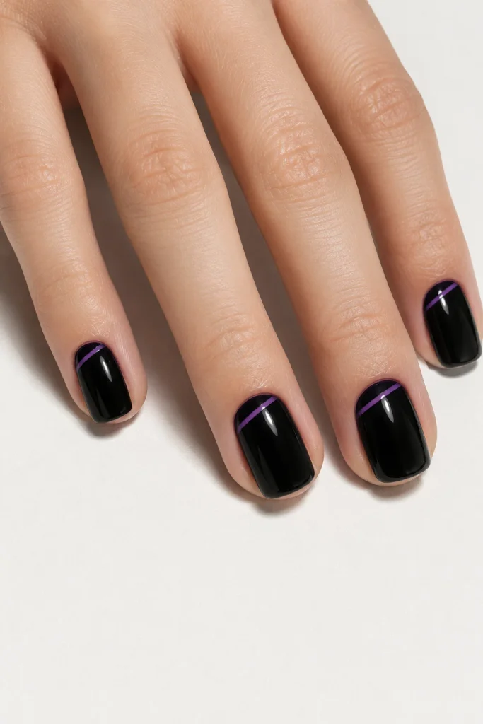Purple and Black Nail Ideas with simple black nails and purple lines