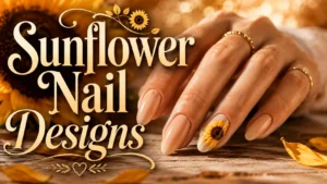 Featured image showing elegant sunflower nail design with stylish text overlay