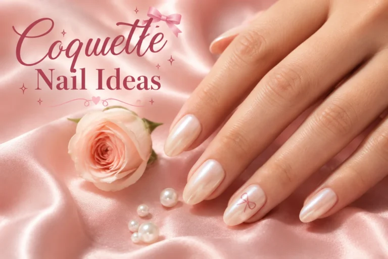 12 trendy coquette nail ideas with bows and pearls