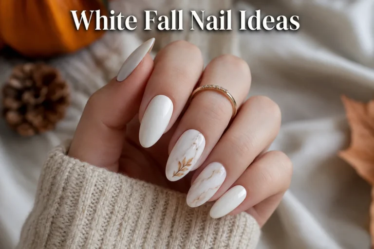 Elegant white fall nails with cozy autumn accents