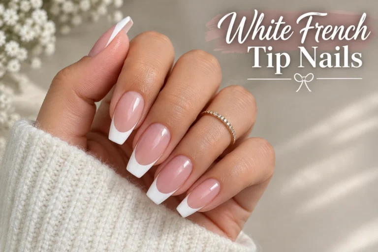 Elegant white French tip nails with glossy finish